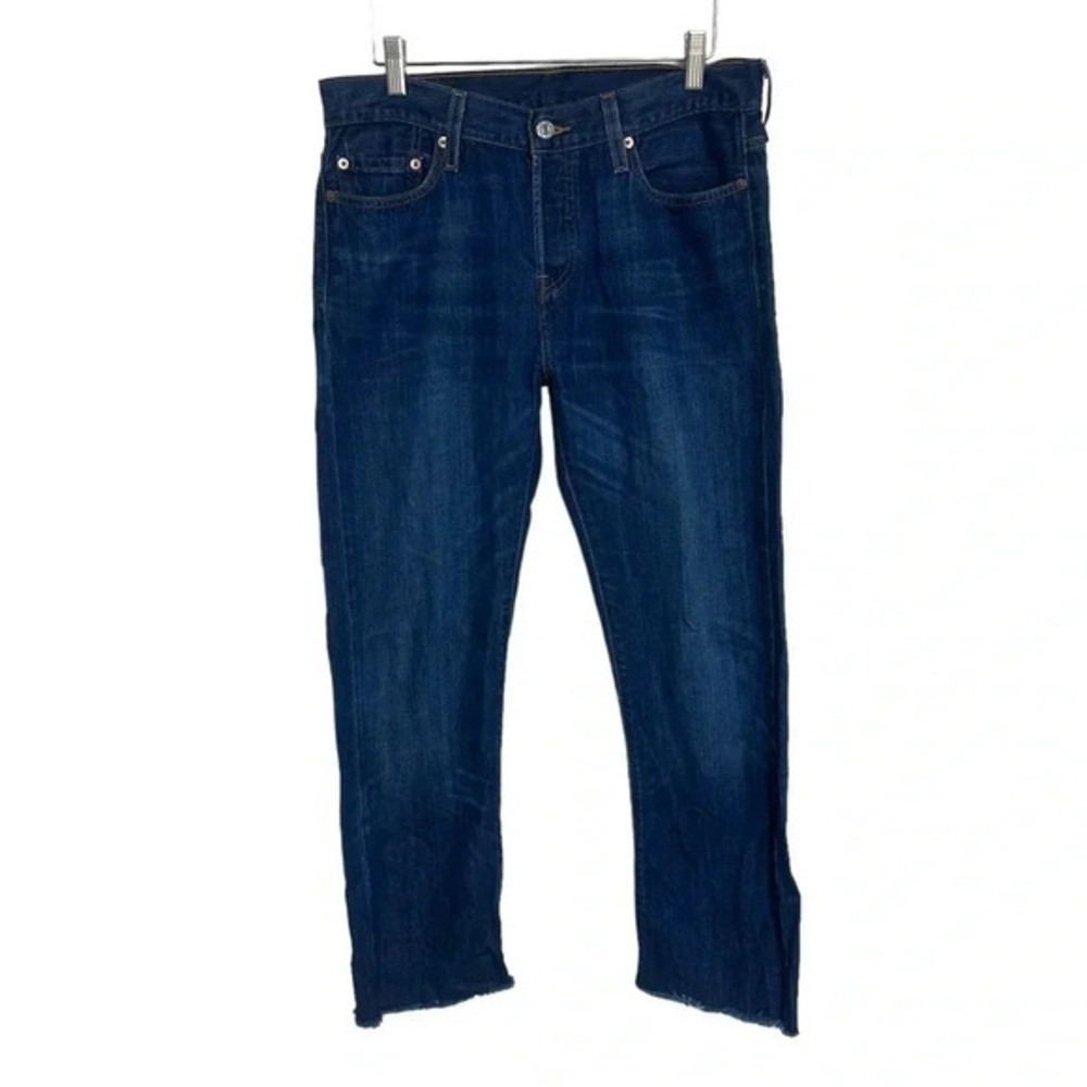 Vintage Levi's 501 waist 32/14 raw hem cropped‎ button fly blue jeans denim